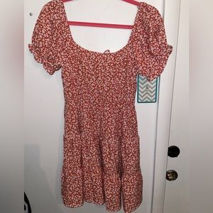 Coral Dress with Flower print